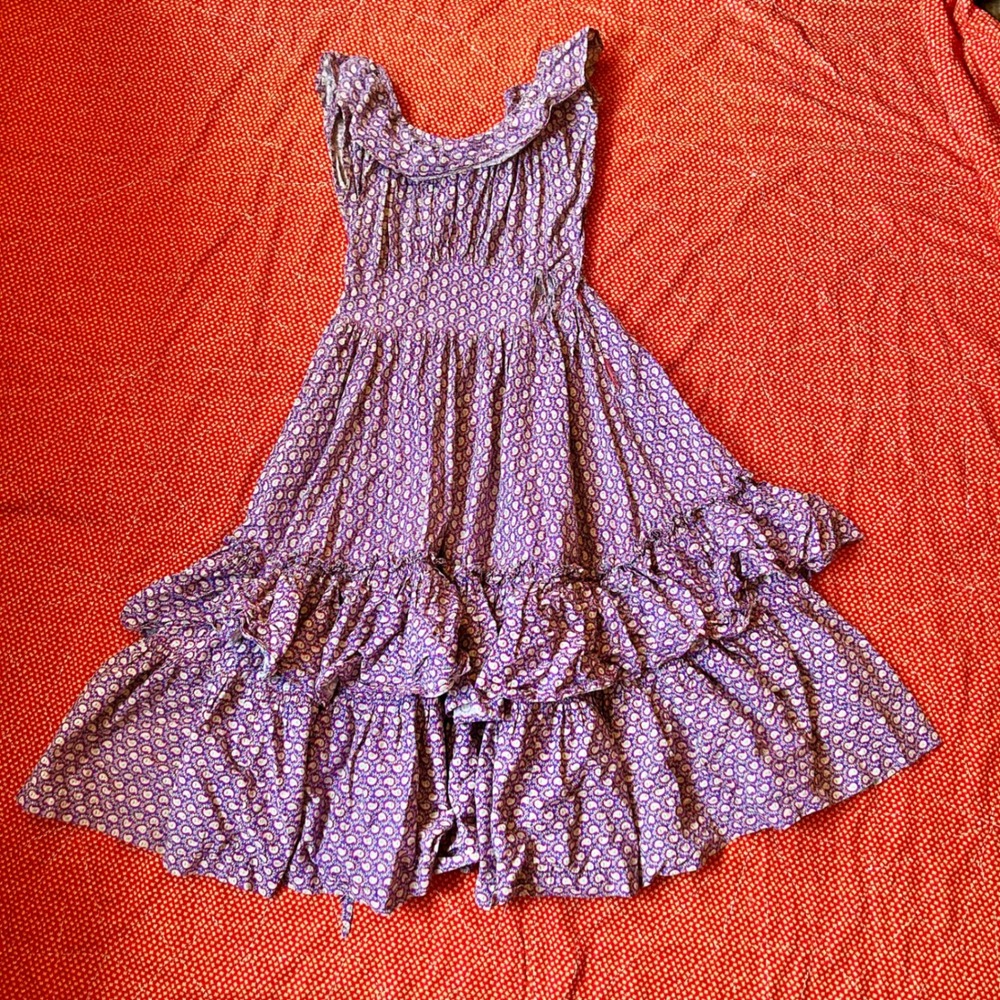 Antique 1940s Purple Paisley Tiered Ruffle Maxi Dress Sleeveless Prairie Boho